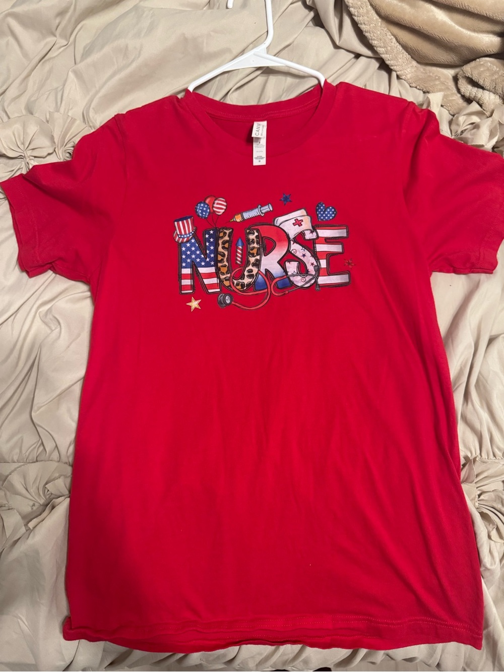 Bella Canvas Red Nurse Graphic Tee with Medical Icons